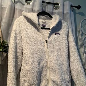 Fuzzy white zip up with hood